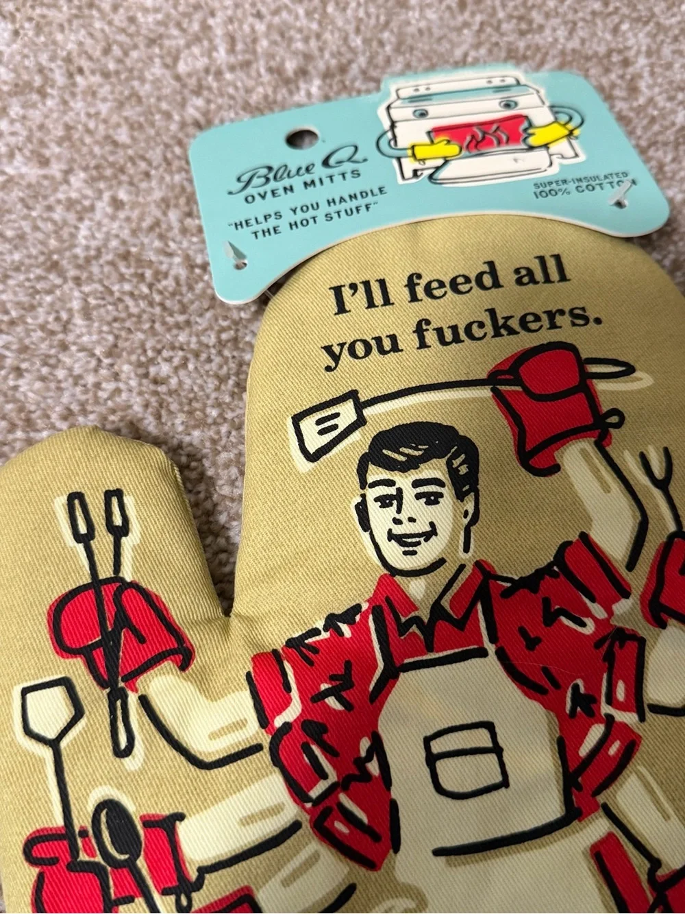 Blue Q “Naughty” Oven Mitt Set of 2 Funny Retro BBQ Camping Kitchen Mitts
